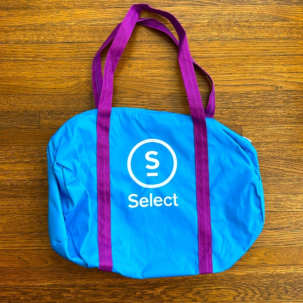 Turquoise Medium Nylon Duffel Bag with Purple Straps
